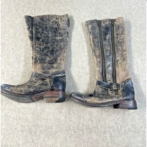 Bed|Stu Cobbler Series Distressed Leather Boots Double Zipper with Buckle Size 8